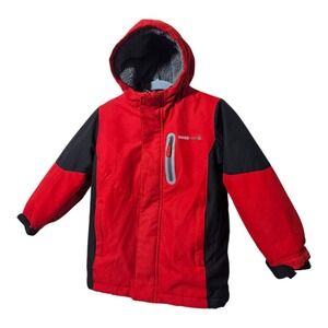 SwissTech Boys 3-in-1 Winter Jacket Red Black Hooded Fleece Puffer XS 4-5